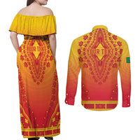 Personalized Benin African Dashiki Couples Matching Off Shoulder Maxi Dress and Long Sleeve Button Shirt - Wonder Print Shop