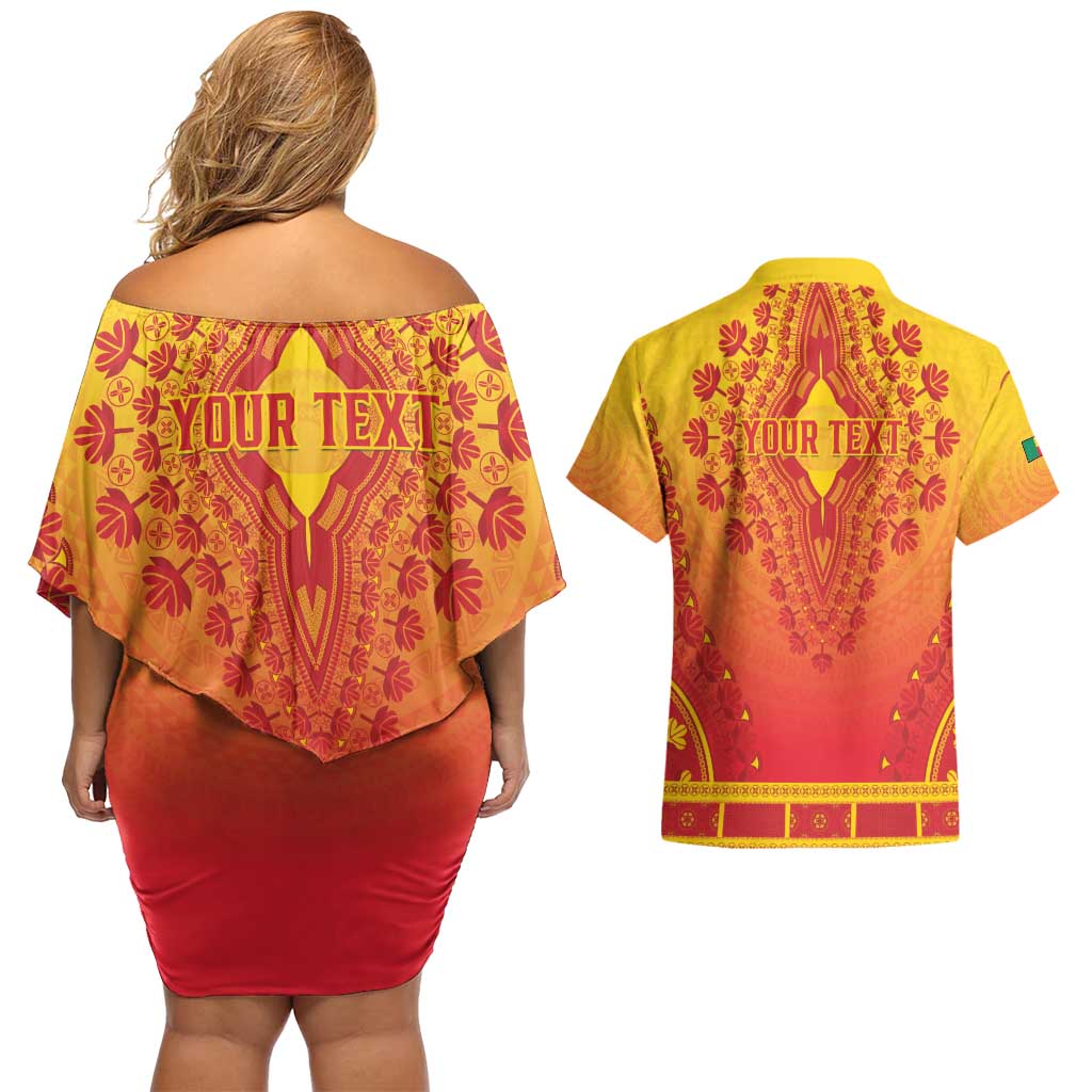 Personalized Benin African Dashiki Couples Matching Off Shoulder Short Dress and Hawaiian Shirt - Wonder Print Shop