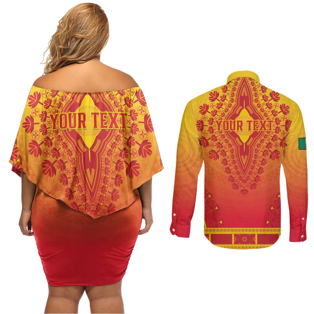 Personalized Benin African Dashiki Couples Matching Off Shoulder Short Dress and Long Sleeve Button Shirt - Wonder Print Shop