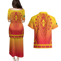 Personalized Benin African Dashiki Couples Matching Puletasi and Hawaiian Shirt - Wonder Print Shop