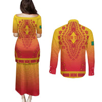 Personalized Benin African Dashiki Couples Matching Puletasi and Long Sleeve Button Shirt - Wonder Print Shop