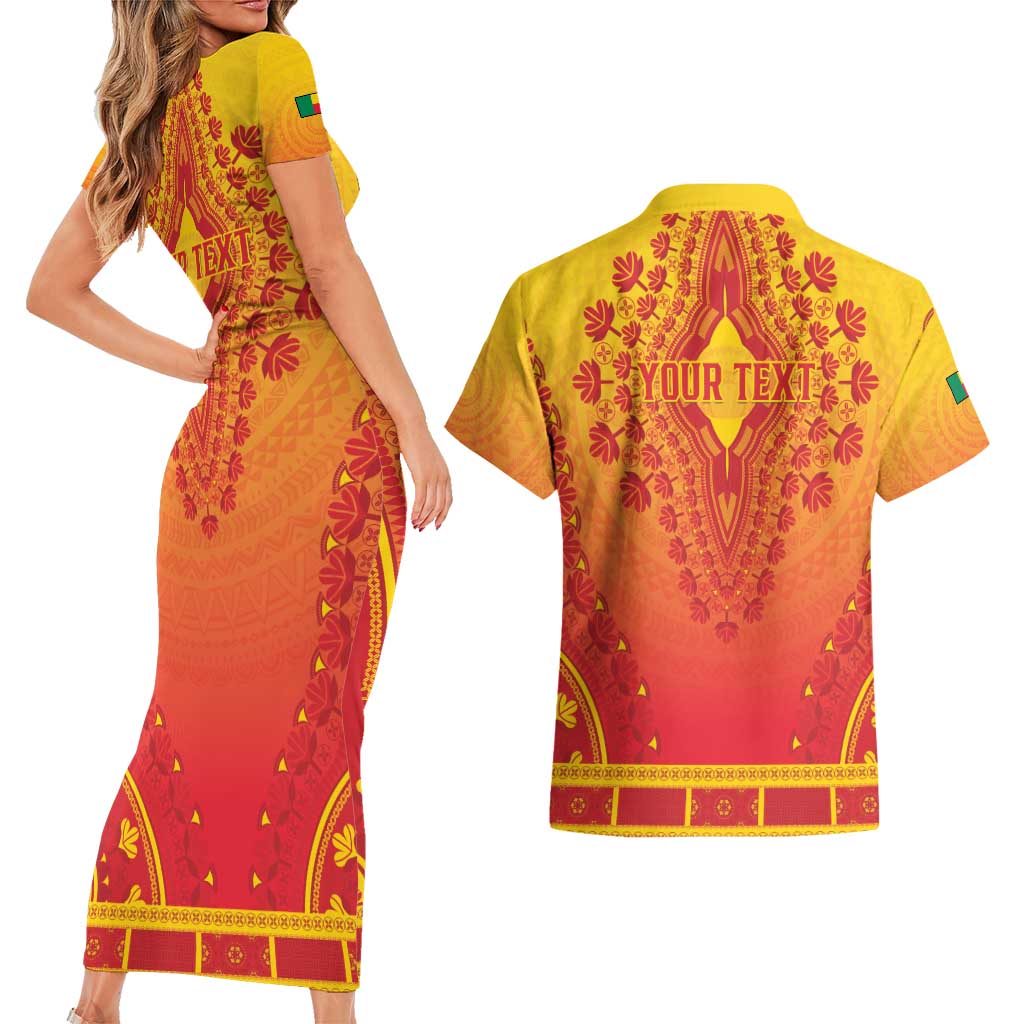 Personalized Benin African Dashiki Couples Matching Short Sleeve Bodycon Dress and Hawaiian Shirt - Wonder Print Shop