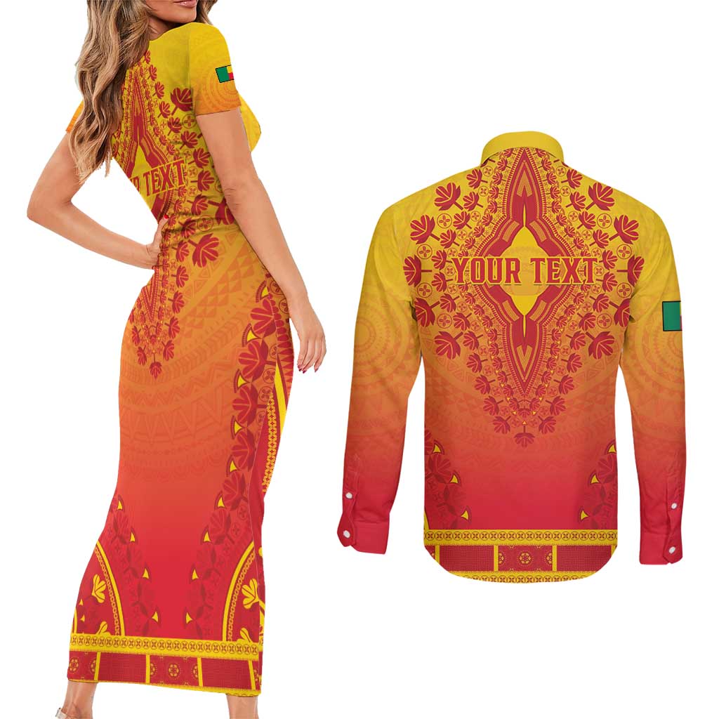 Personalized Benin African Dashiki Couples Matching Short Sleeve Bodycon Dress and Long Sleeve Button Shirt - Wonder Print Shop