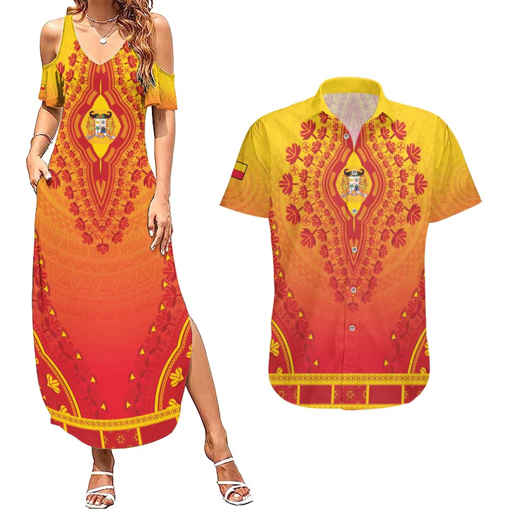 Personalized Benin African Dashiki Couples Matching Summer Maxi Dress and Hawaiian Shirt - Wonder Print Shop