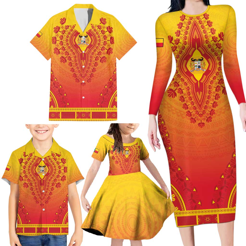 Personalized Benin African Dashiki Family Matching Long Sleeve Bodycon Dress and Hawaiian Shirt - Wonder Print Shop
