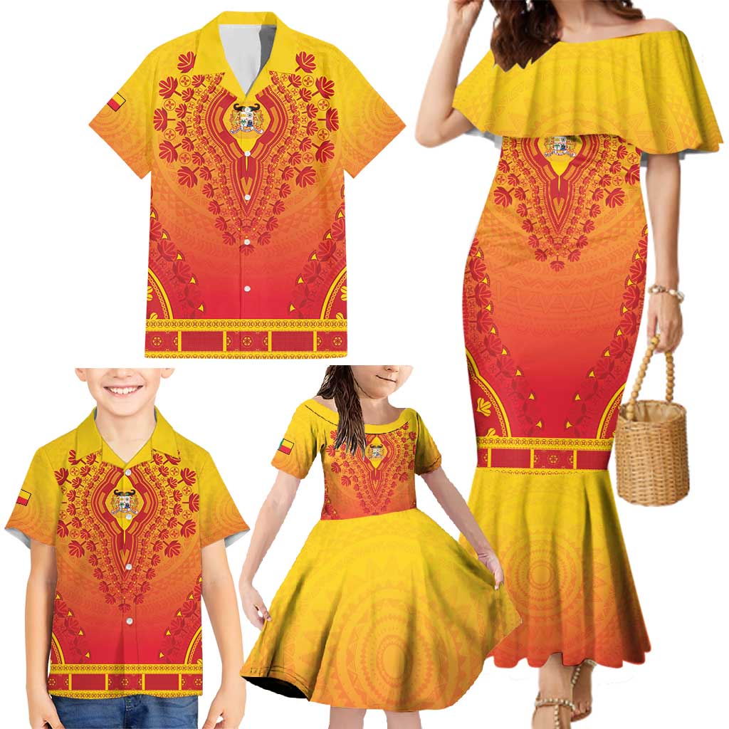 Personalized Benin African Dashiki Family Matching Mermaid Dress and Hawaiian Shirt - Wonder Print Shop