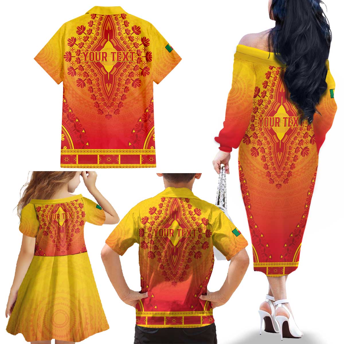 Personalized Benin African Dashiki Family Matching Off The Shoulder Long Sleeve Dress and Hawaiian Shirt - Wonder Print Shop
