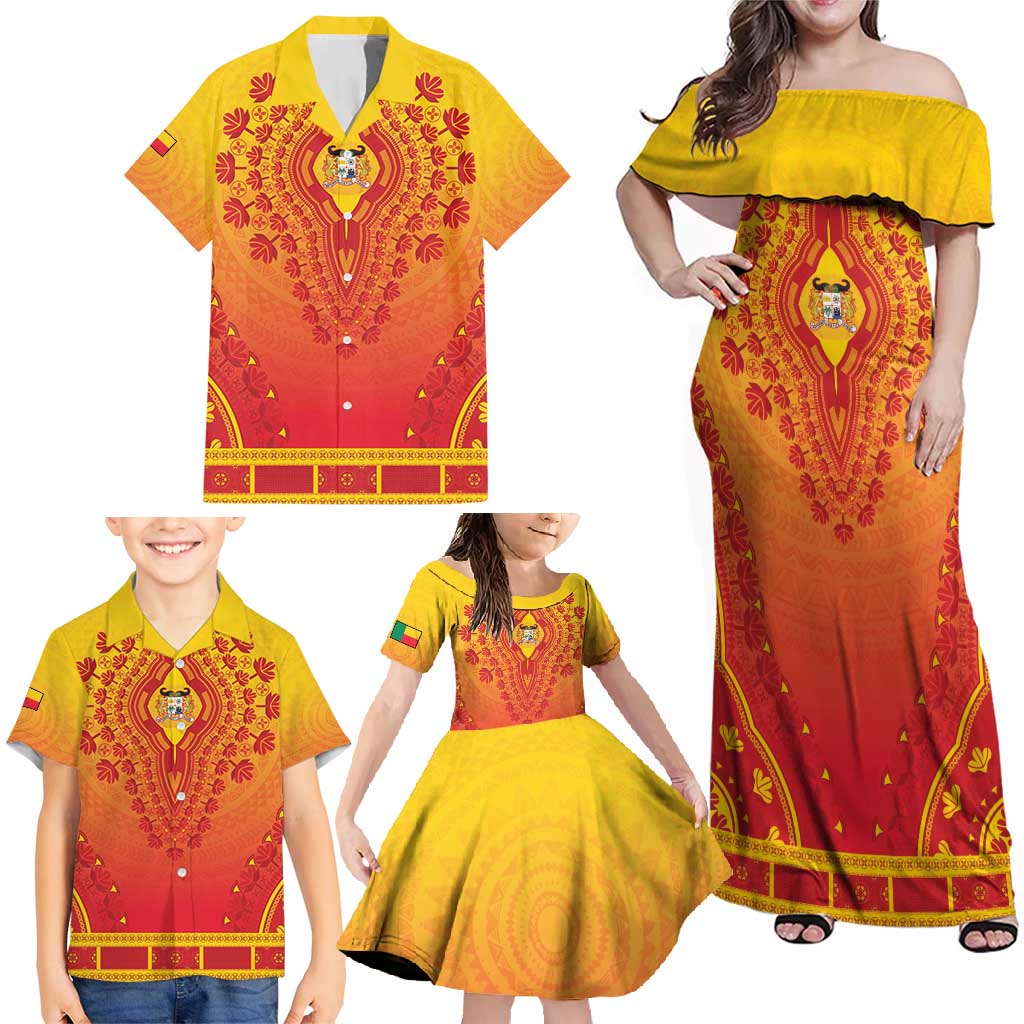 Personalized Benin African Dashiki Family Matching Off Shoulder Maxi Dress and Hawaiian Shirt - Wonder Print Shop