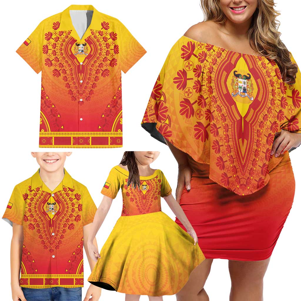 Personalized Benin African Dashiki Family Matching Off Shoulder Short Dress and Hawaiian Shirt - Wonder Print Shop