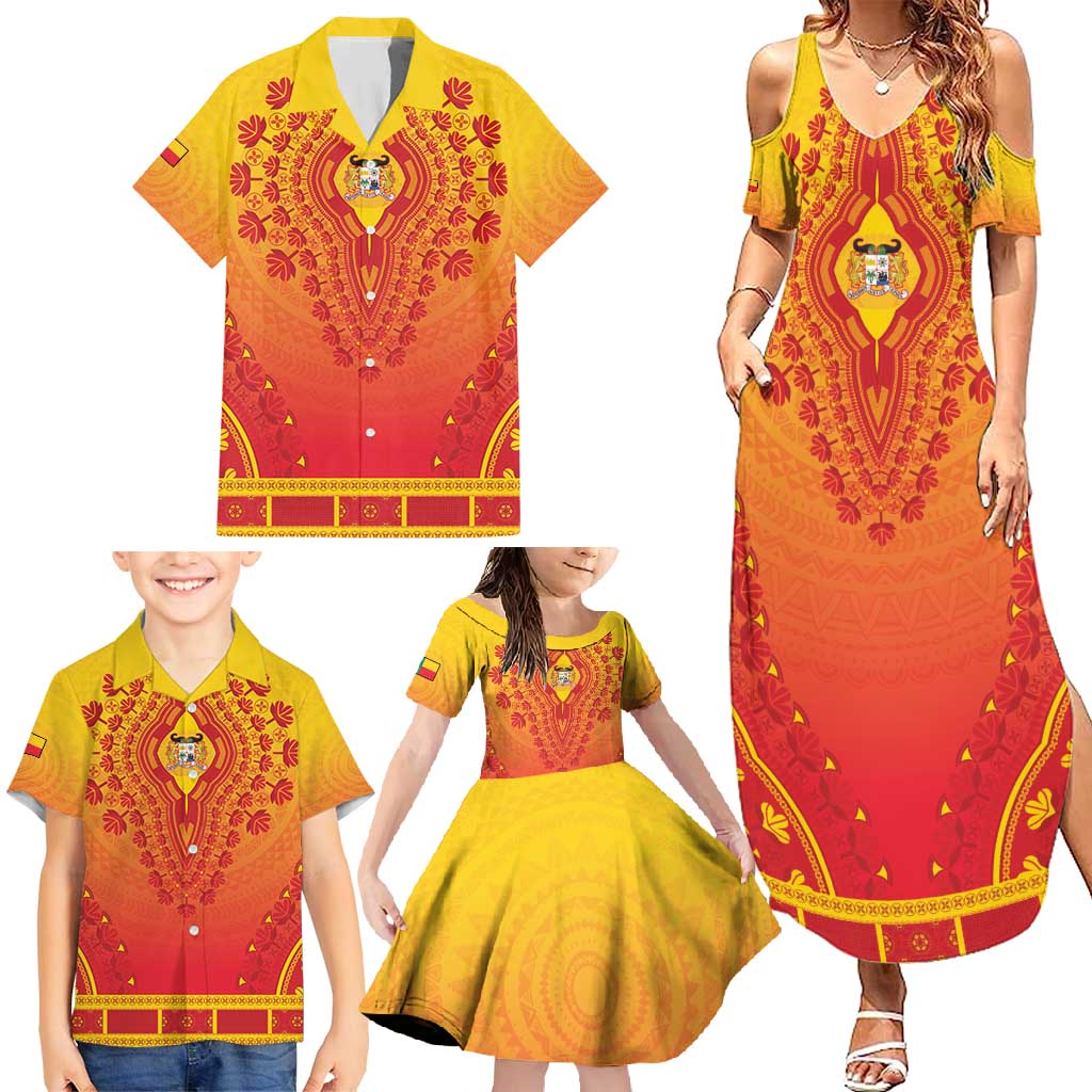 Personalized Benin African Dashiki Family Matching Summer Maxi Dress and Hawaiian Shirt - Wonder Print Shop