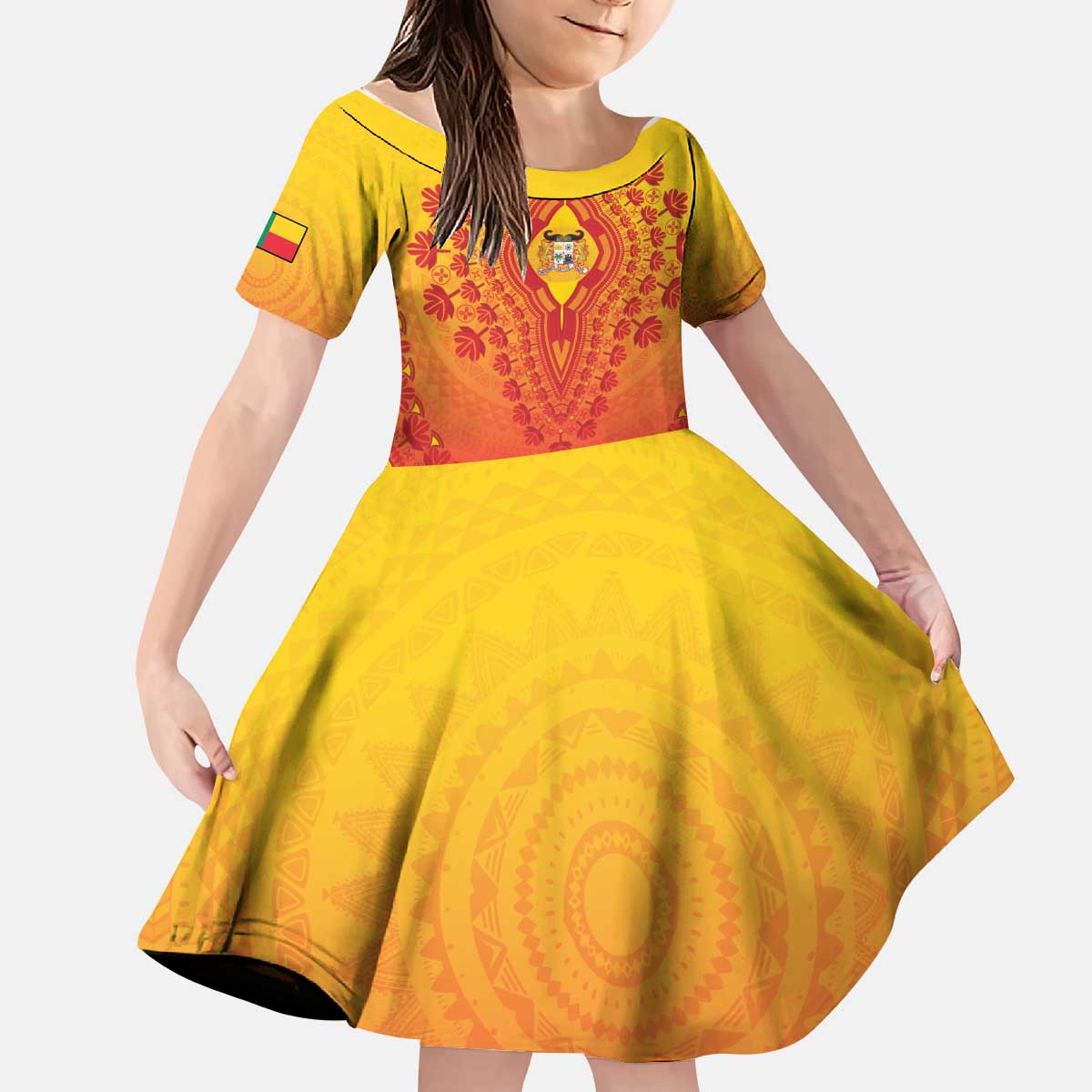 Personalized Benin African Dashiki Kid Short Sleeve Dress - Wonder Print Shop
