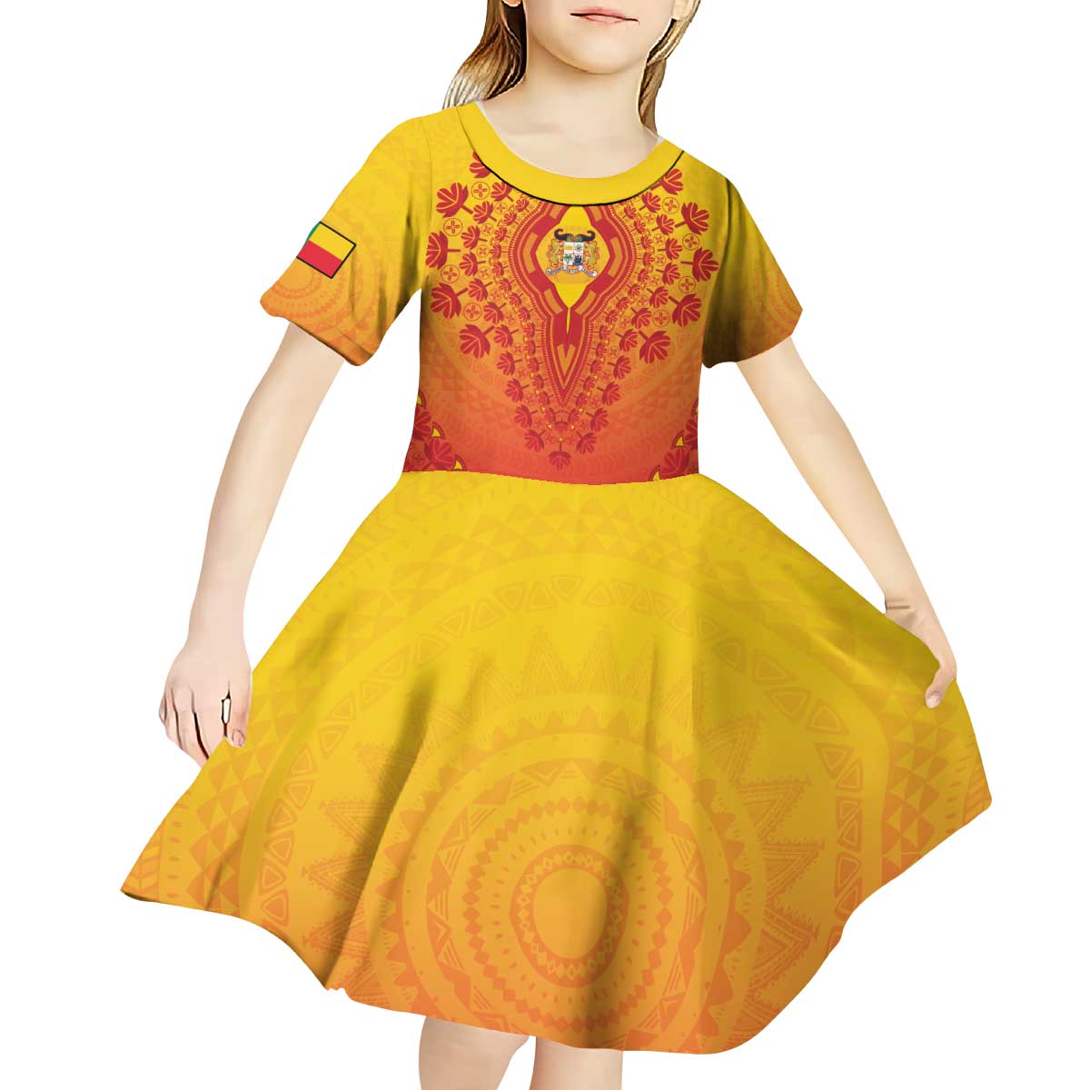 Personalized Benin African Dashiki Kid Short Sleeve Dress - Wonder Print Shop
