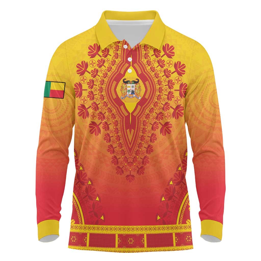 Personalized Benin African Dashiki Long Sleeve Polo Shirt - Wonder Print Shop
