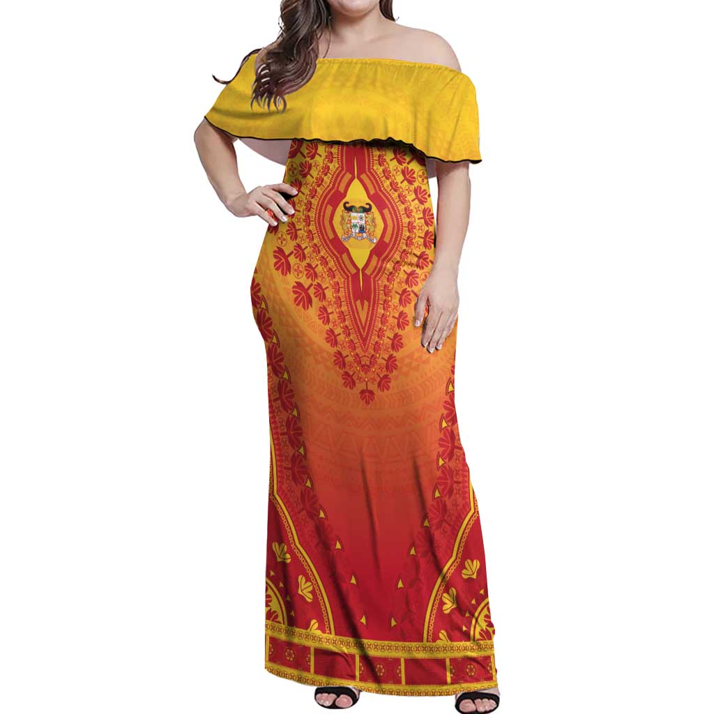 Personalized Benin African Dashiki Off Shoulder Maxi Dress - Wonder Print Shop