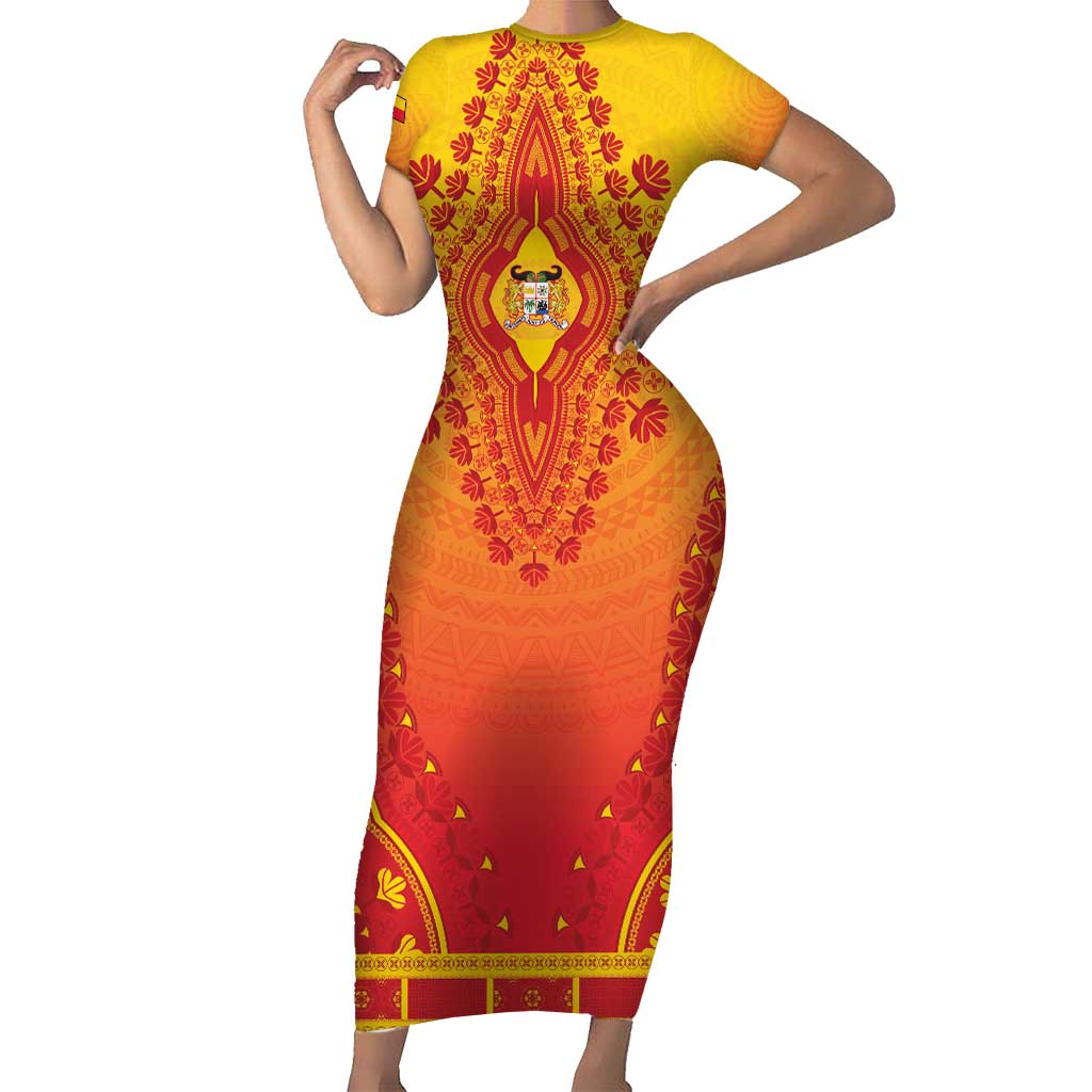 Personalized Benin African Dashiki Short Sleeve Bodycon Dress - Wonder Print Shop