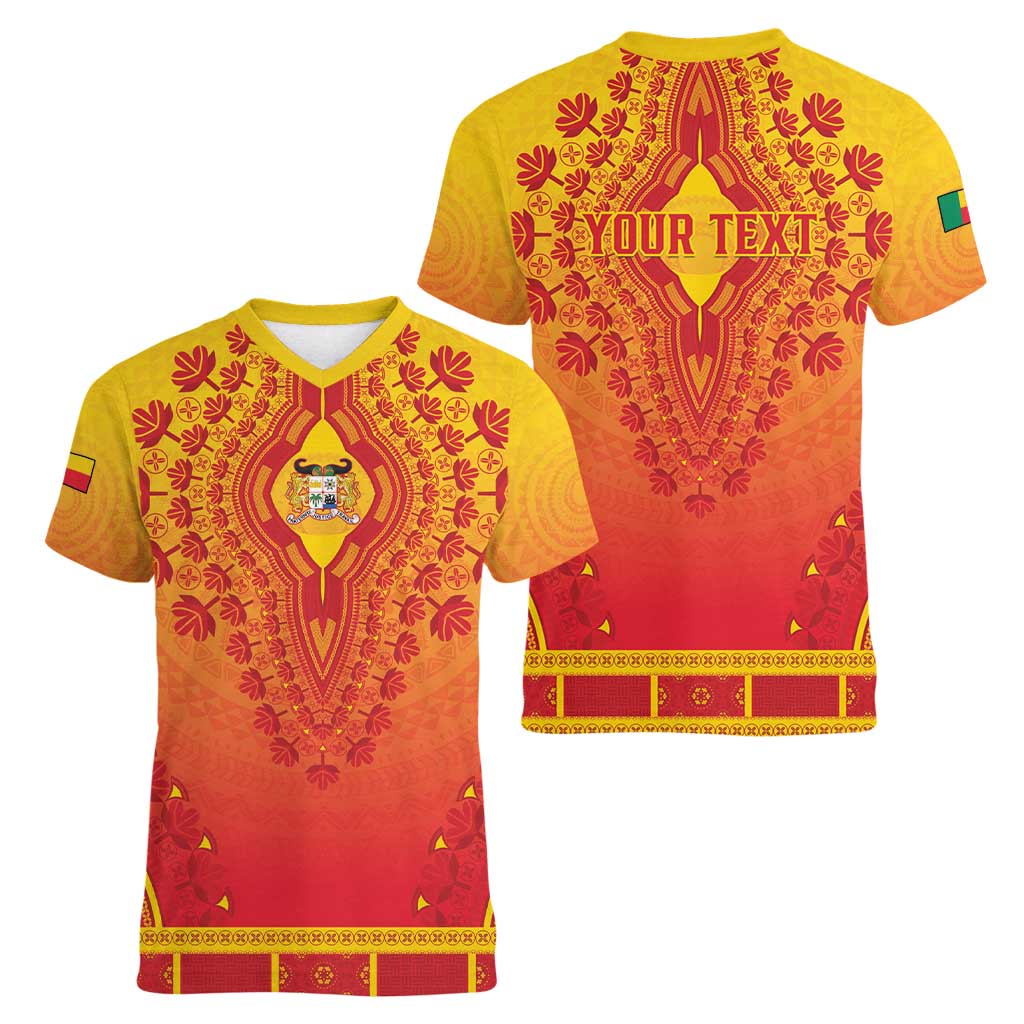 Personalized Benin African Dashiki Women V-Neck T-Shirt - Wonder Print Shop