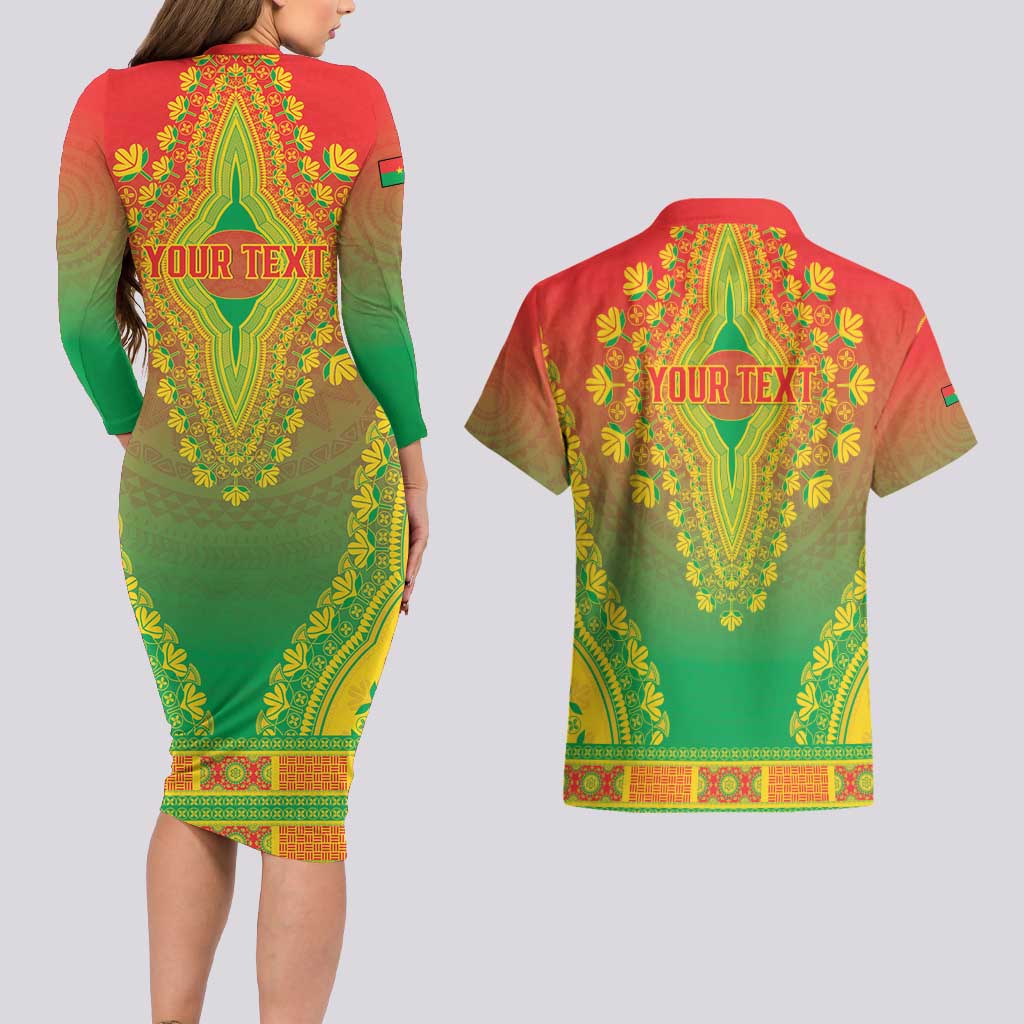 Personalized Burkina Faso African Dashiki Couples Matching Long Sleeve Bodycon Dress and Hawaiian Shirt - Wonder Print Shop