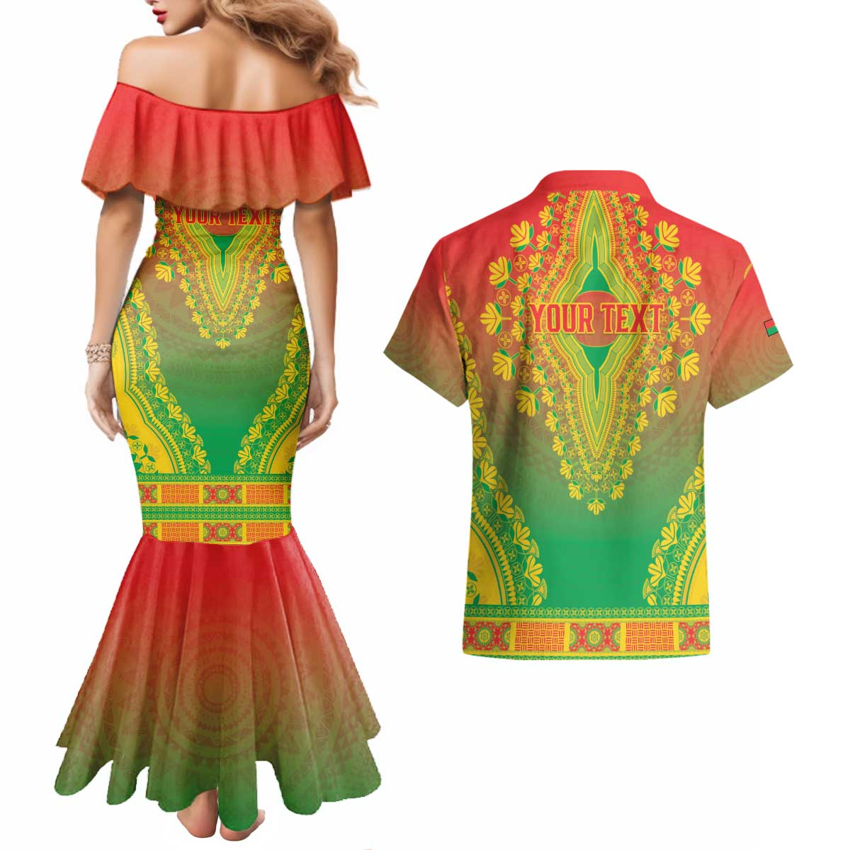 Personalized Burkina Faso African Dashiki Couples Matching Mermaid Dress and Hawaiian Shirt - Wonder Print Shop