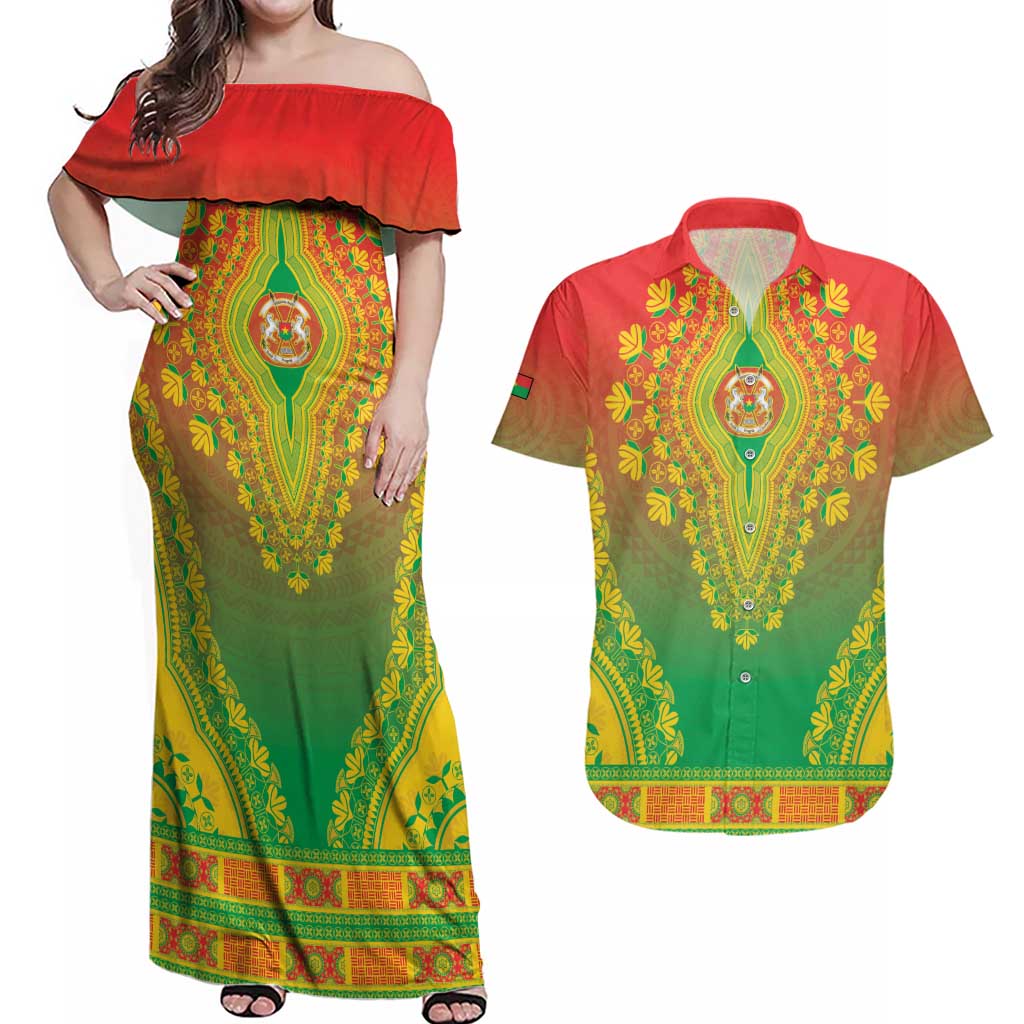 Personalized Burkina Faso African Dashiki Couples Matching Off Shoulder Maxi Dress and Hawaiian Shirt - Wonder Print Shop