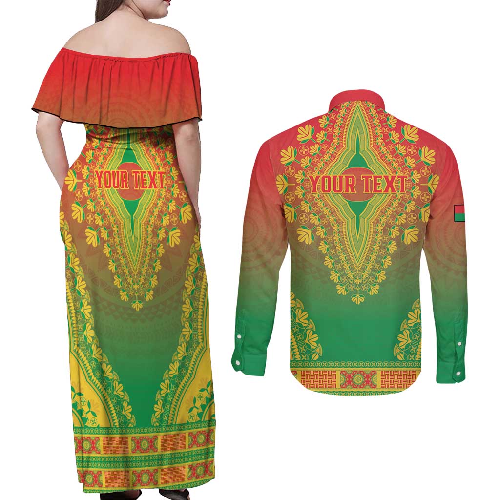 Personalized Burkina Faso African Dashiki Couples Matching Off Shoulder Maxi Dress and Long Sleeve Button Shirt - Wonder Print Shop