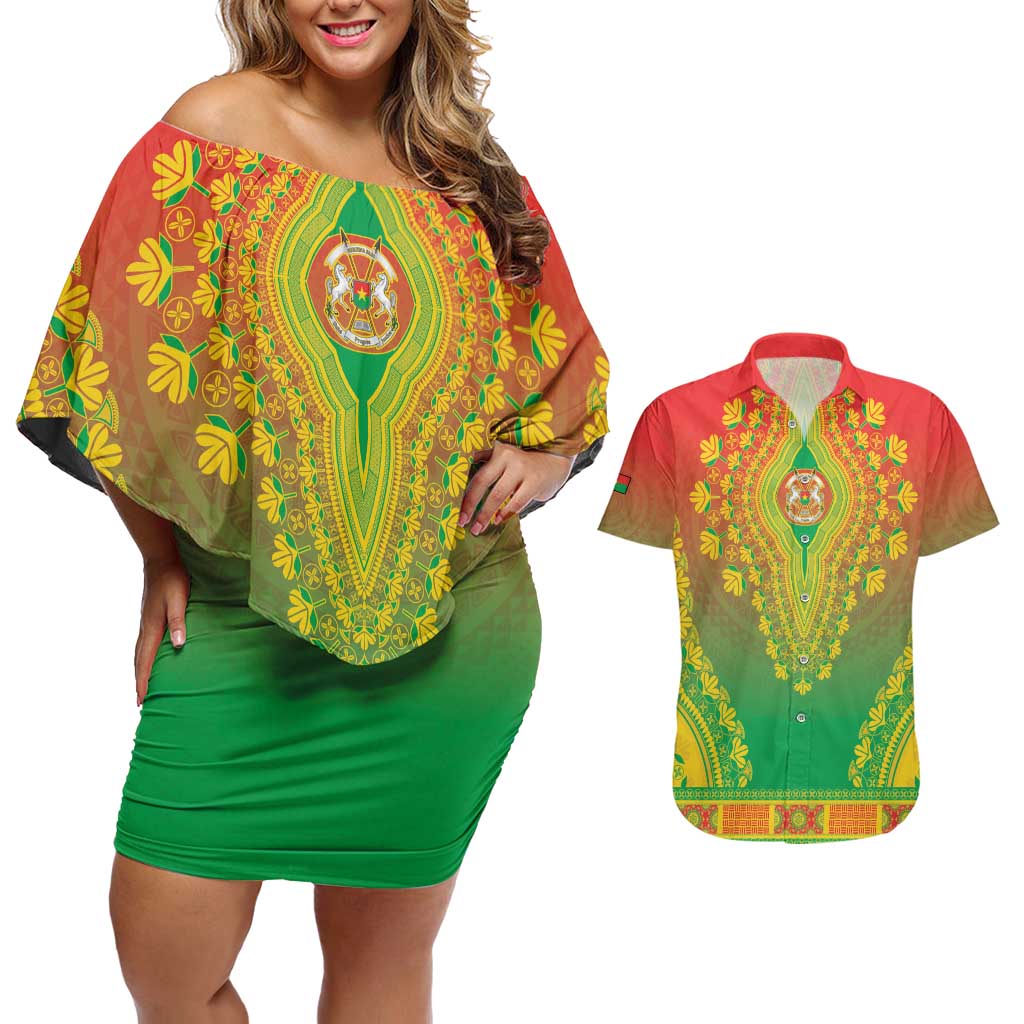 Personalized Burkina Faso African Dashiki Couples Matching Off Shoulder Short Dress and Hawaiian Shirt - Wonder Print Shop