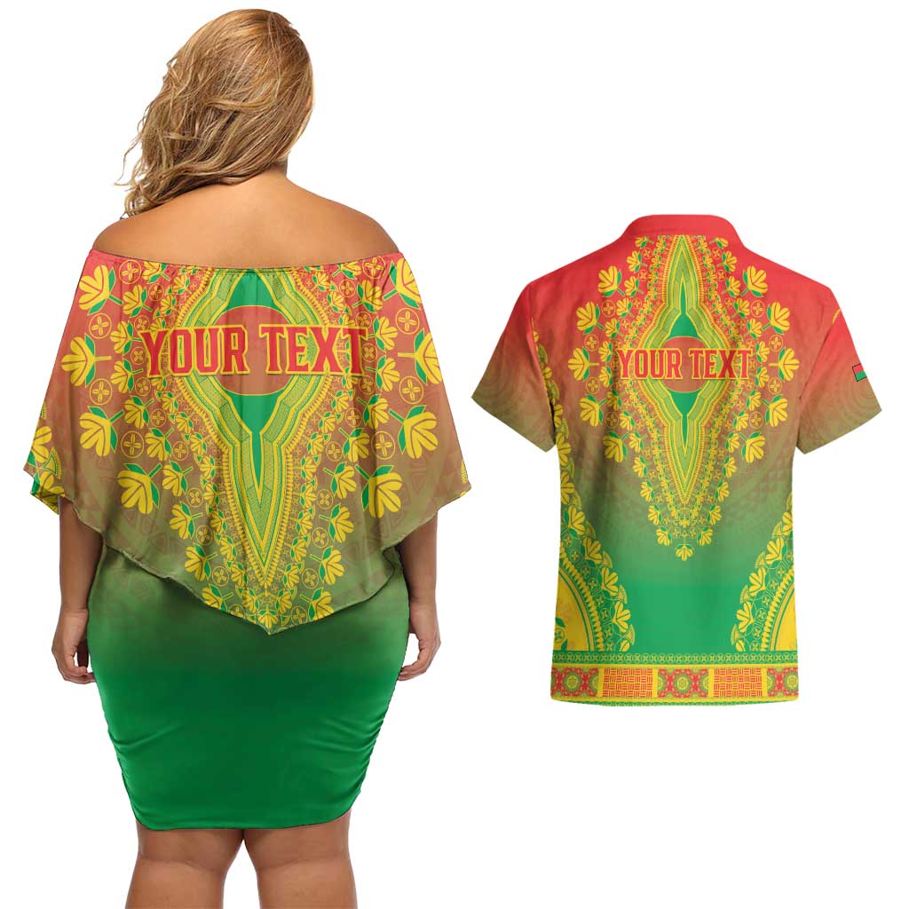 Personalized Burkina Faso African Dashiki Couples Matching Off Shoulder Short Dress and Hawaiian Shirt - Wonder Print Shop