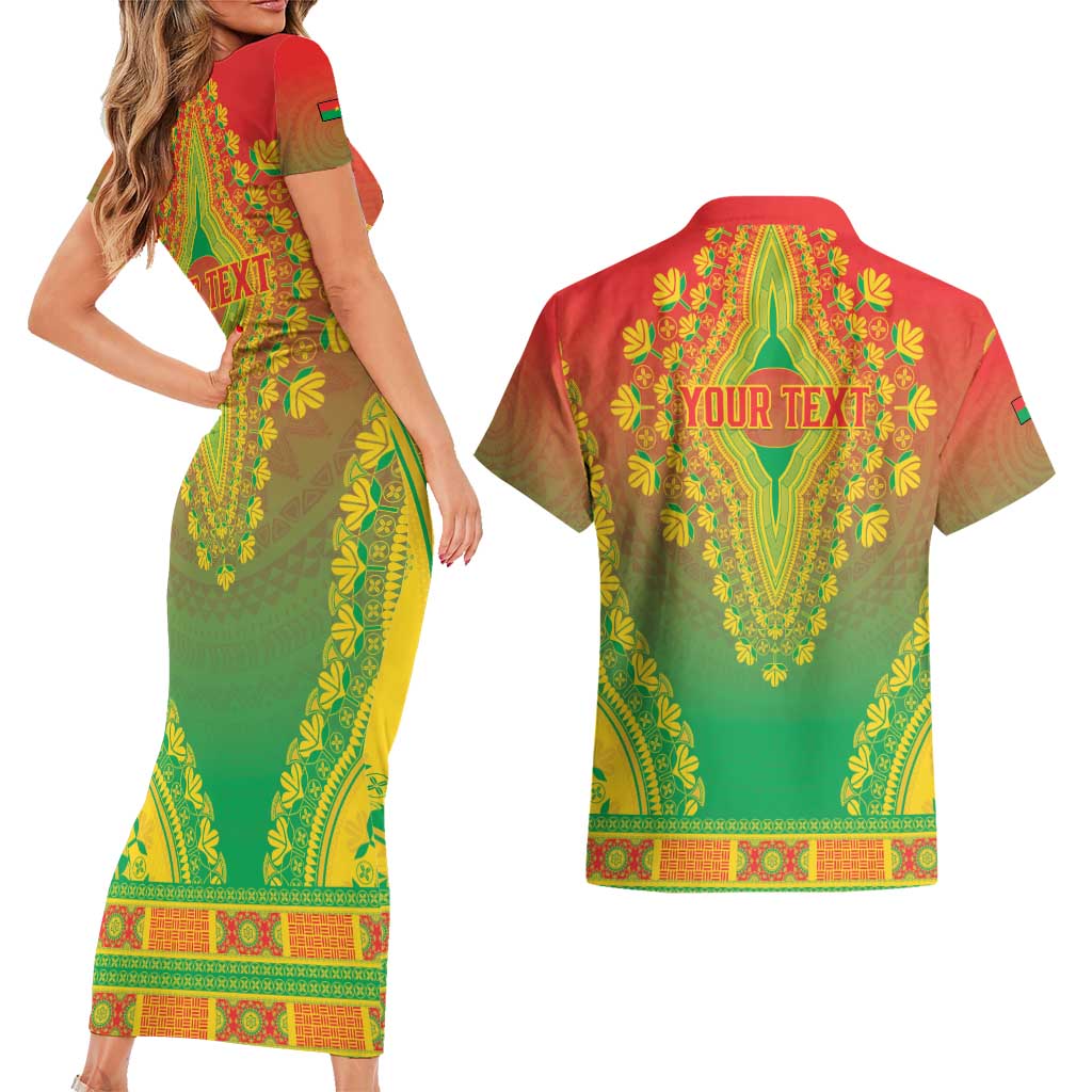 Personalized Burkina Faso African Dashiki Couples Matching Short Sleeve Bodycon Dress and Hawaiian Shirt - Wonder Print Shop