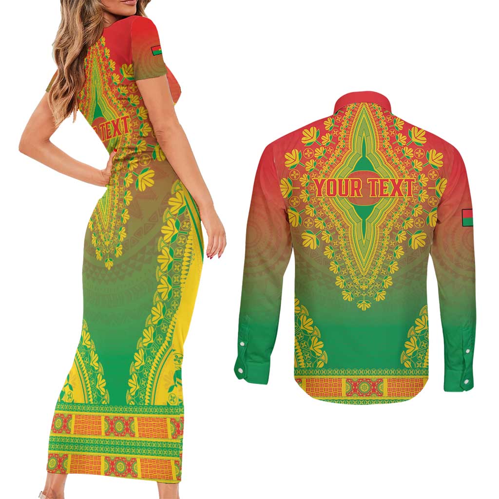 Personalized Burkina Faso African Dashiki Couples Matching Short Sleeve Bodycon Dress and Long Sleeve Button Shirt - Wonder Print Shop
