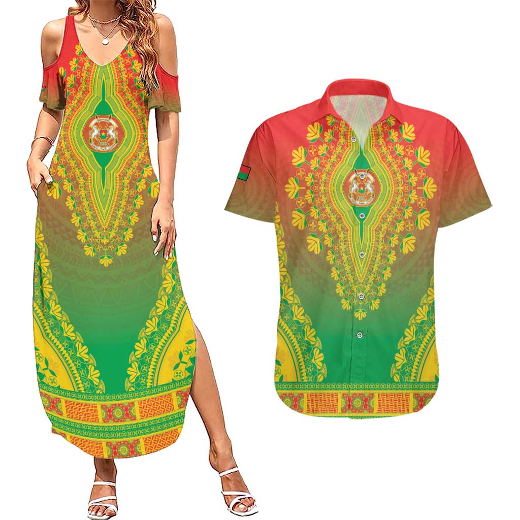 Personalized Burkina Faso African Dashiki Couples Matching Summer Maxi Dress and Hawaiian Shirt - Wonder Print Shop