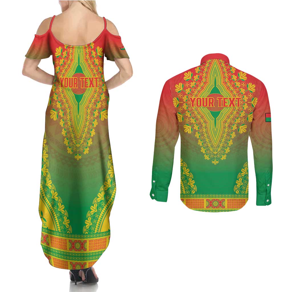 Personalized Burkina Faso African Dashiki Couples Matching Summer Maxi Dress and Long Sleeve Button Shirt - Wonder Print Shop