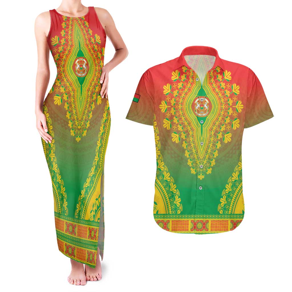 Personalized Burkina Faso African Dashiki Couples Matching Tank Maxi Dress and Hawaiian Shirt - Wonder Print Shop