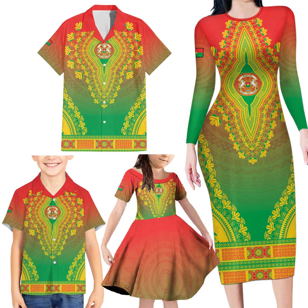 Personalized Burkina Faso African Dashiki Family Matching Long Sleeve Bodycon Dress and Hawaiian Shirt - Wonder Print Shop