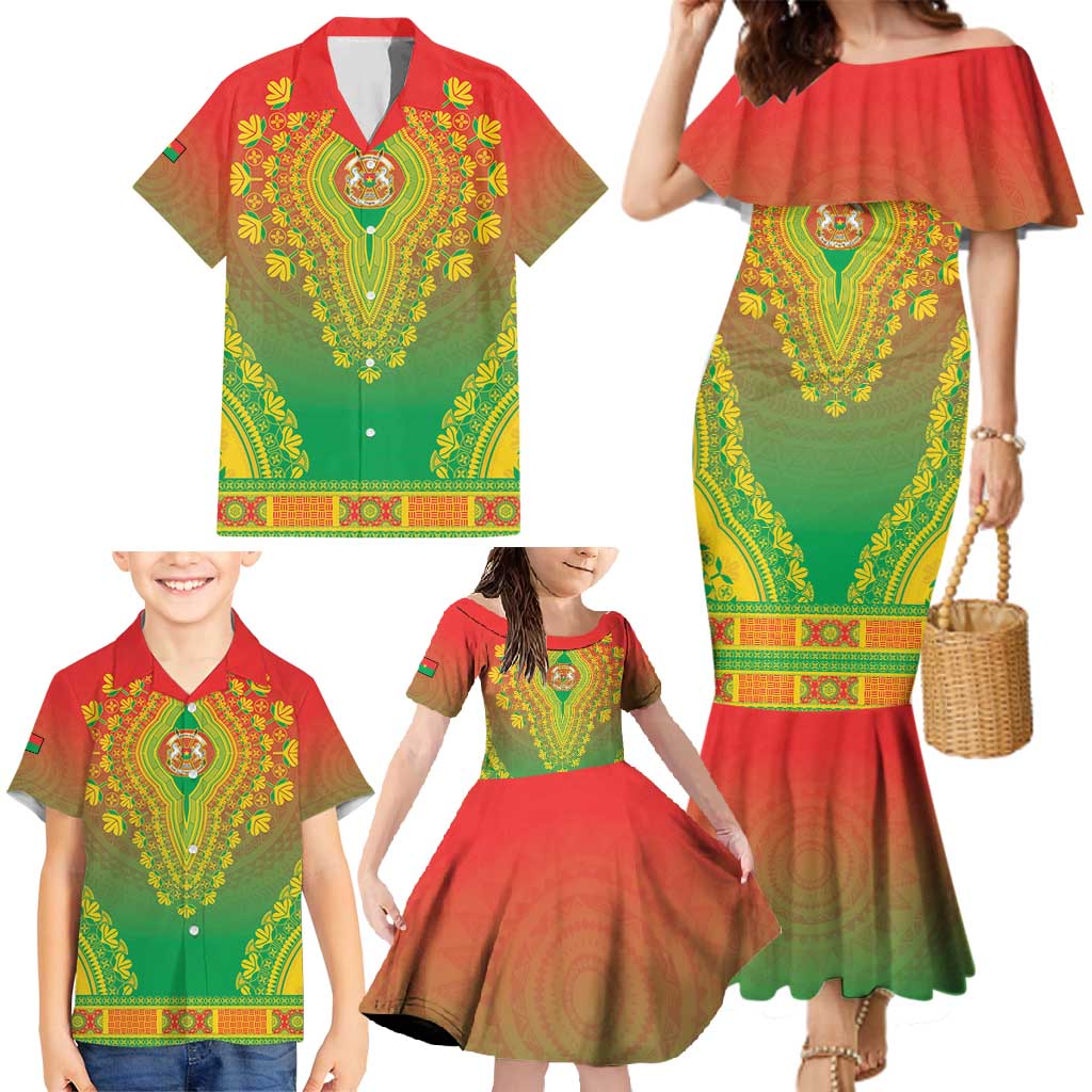 Personalized Burkina Faso African Dashiki Family Matching Mermaid Dress and Hawaiian Shirt - Wonder Print Shop