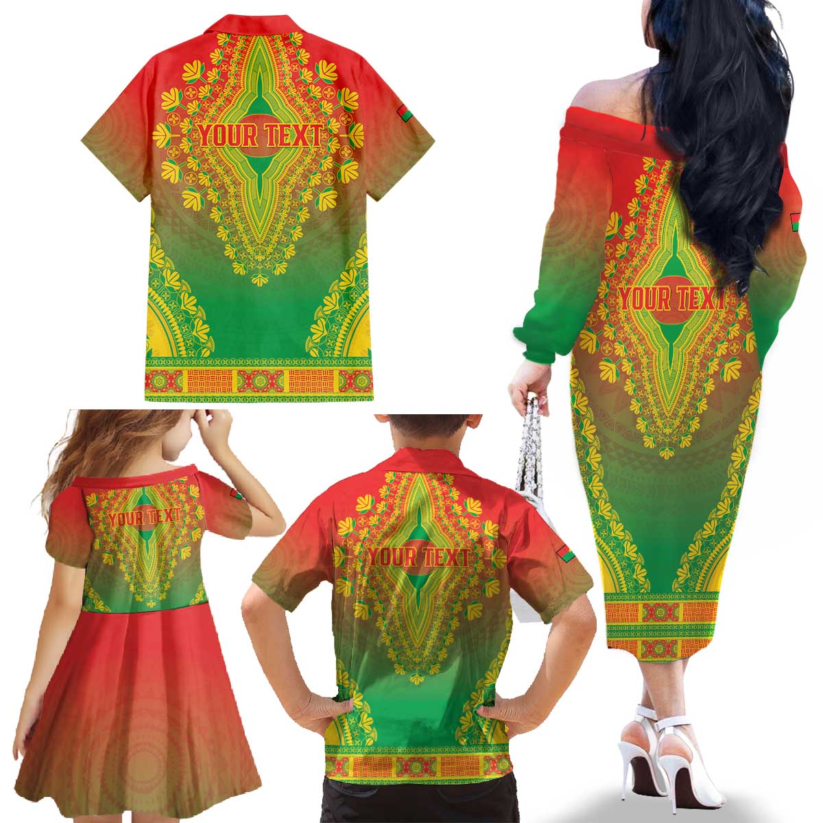 Personalized Burkina Faso African Dashiki Family Matching Off The Shoulder Long Sleeve Dress and Hawaiian Shirt - Wonder Print Shop
