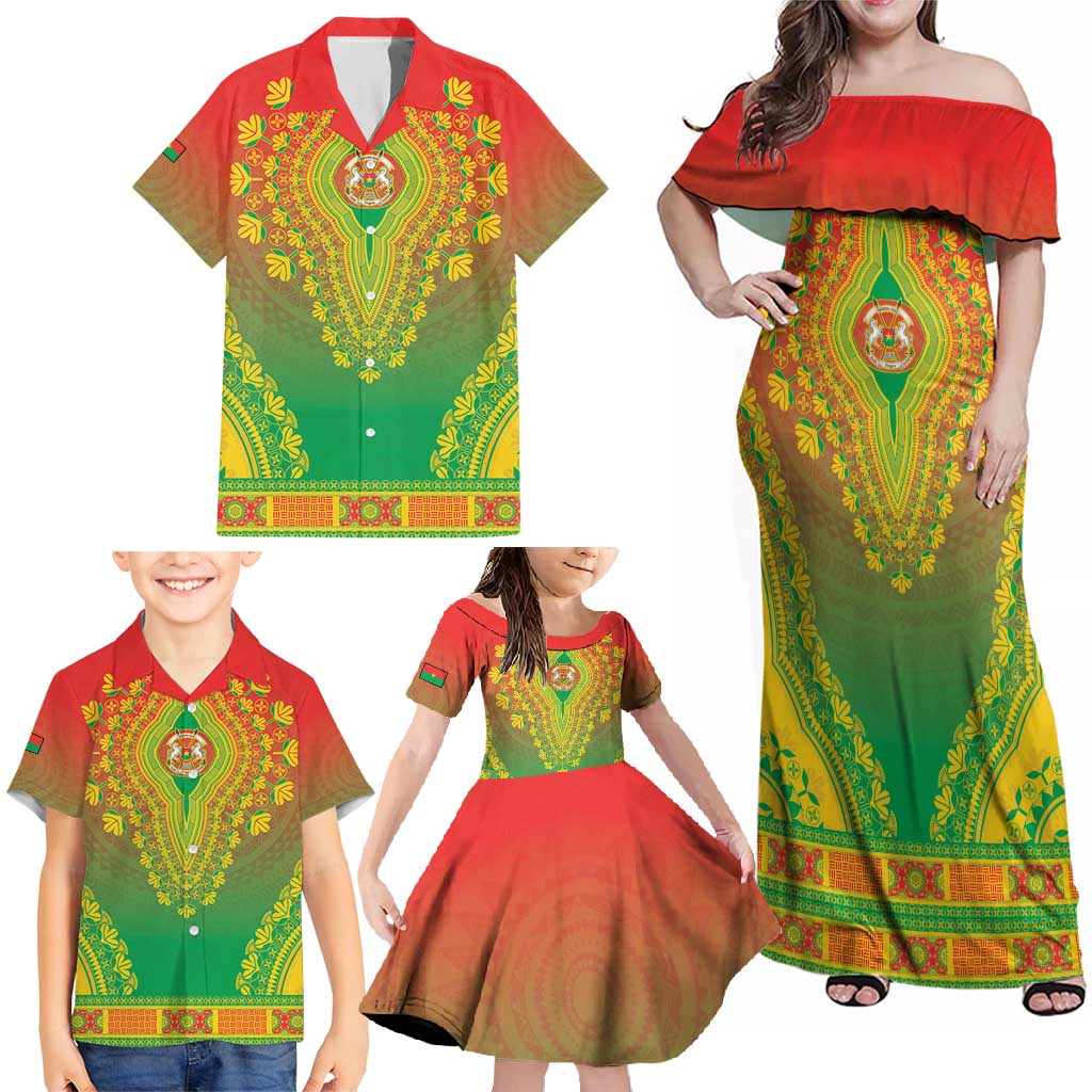 Personalized Burkina Faso African Dashiki Family Matching Off Shoulder Maxi Dress and Hawaiian Shirt - Wonder Print Shop