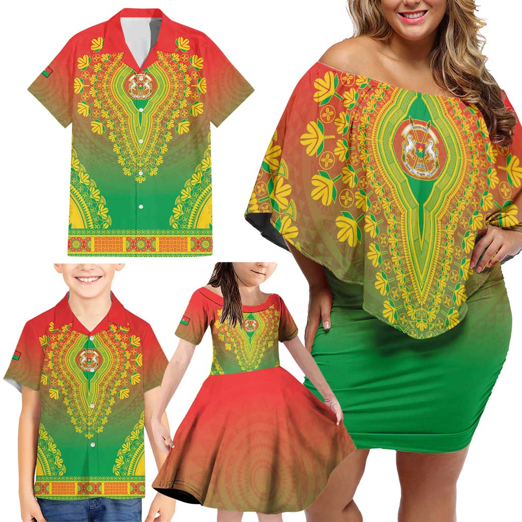 Personalized Burkina Faso African Dashiki Family Matching Off Shoulder Short Dress and Hawaiian Shirt - Wonder Print Shop