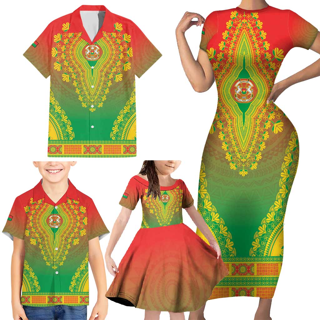 Personalized Burkina Faso African Dashiki Family Matching Short Sleeve Bodycon Dress and Hawaiian Shirt - Wonder Print Shop