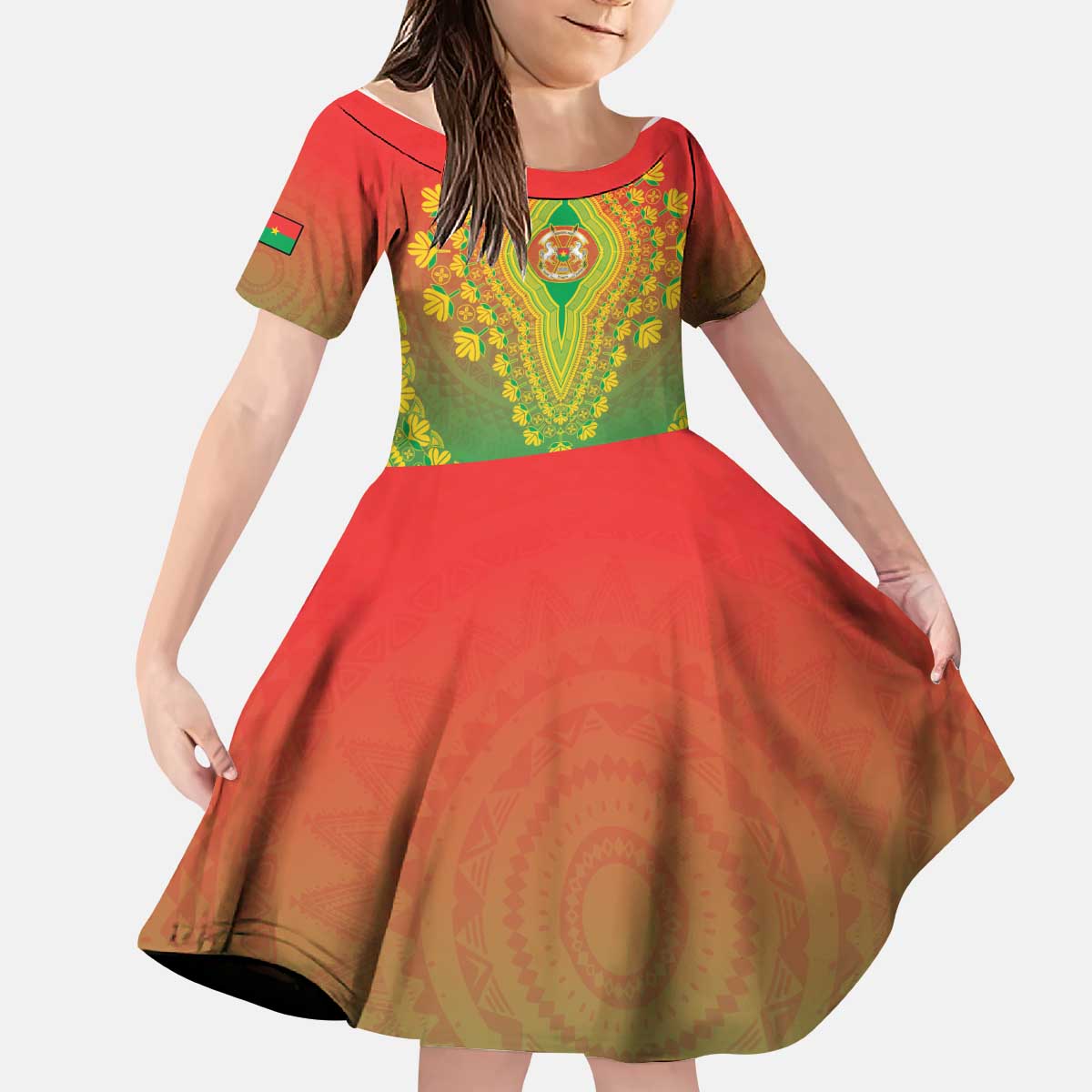 Personalized Burkina Faso African Dashiki Kid Short Sleeve Dress - Wonder Print Shop