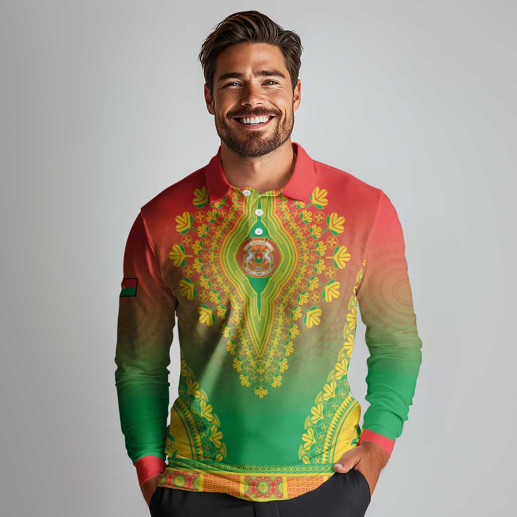 Personalized Burkina Faso African Dashiki Long Sleeve Polo Shirt - Wonder Print Shop