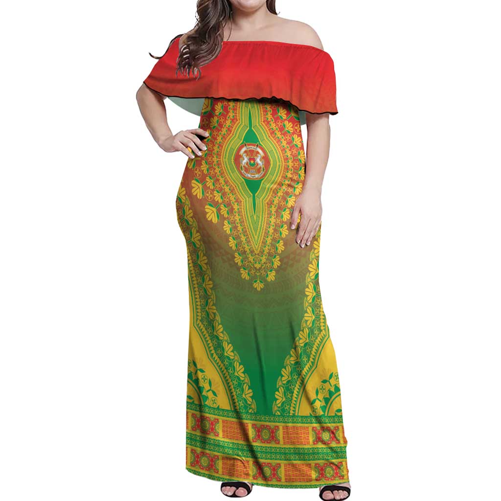 Personalized Burkina Faso African Dashiki Off Shoulder Maxi Dress - Wonder Print Shop