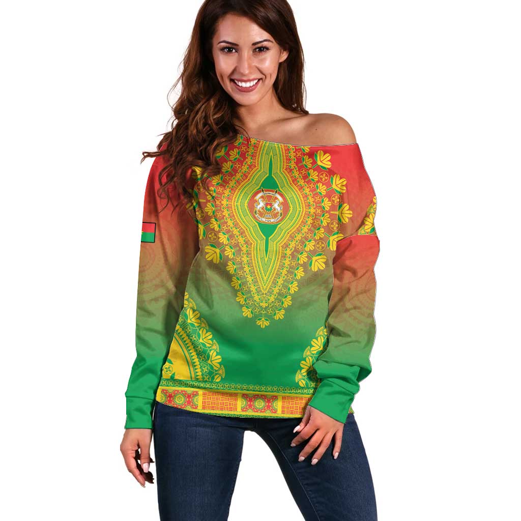 Personalized Burkina Faso African Dashiki Off Shoulder Sweater - Wonder Print Shop