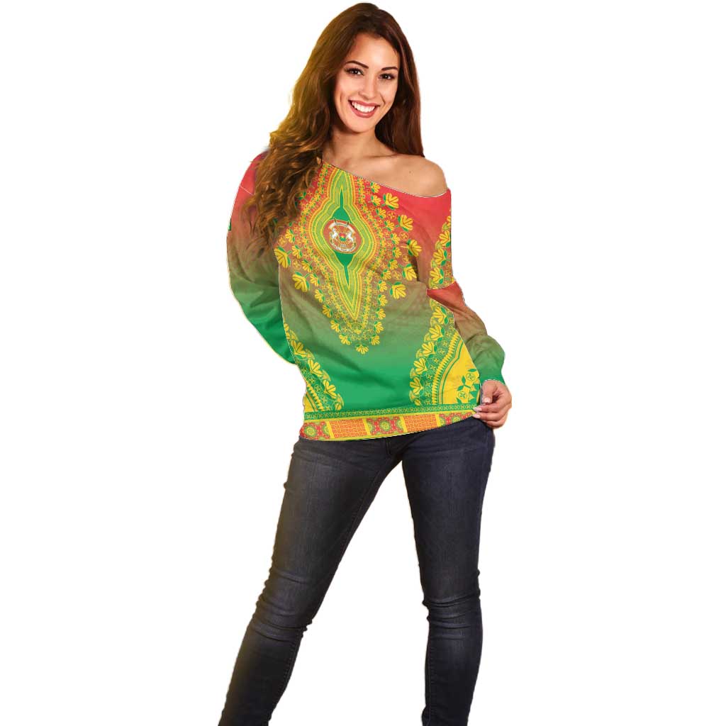 Personalized Burkina Faso African Dashiki Off Shoulder Sweater - Wonder Print Shop