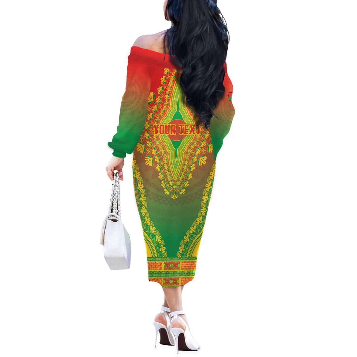 Personalized Burkina Faso African Dashiki Off The Shoulder Long Sleeve Dress - Wonder Print Shop