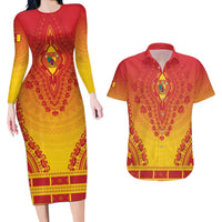 Personalized Cameroon African Dashiki Couples Matching Long Sleeve Bodycon Dress and Hawaiian Shirt - Wonder Print Shop