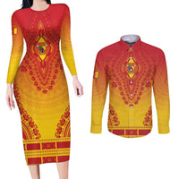 Personalized Cameroon African Dashiki Couples Matching Long Sleeve Bodycon Dress and Long Sleeve Button Shirt - Wonder Print Shop