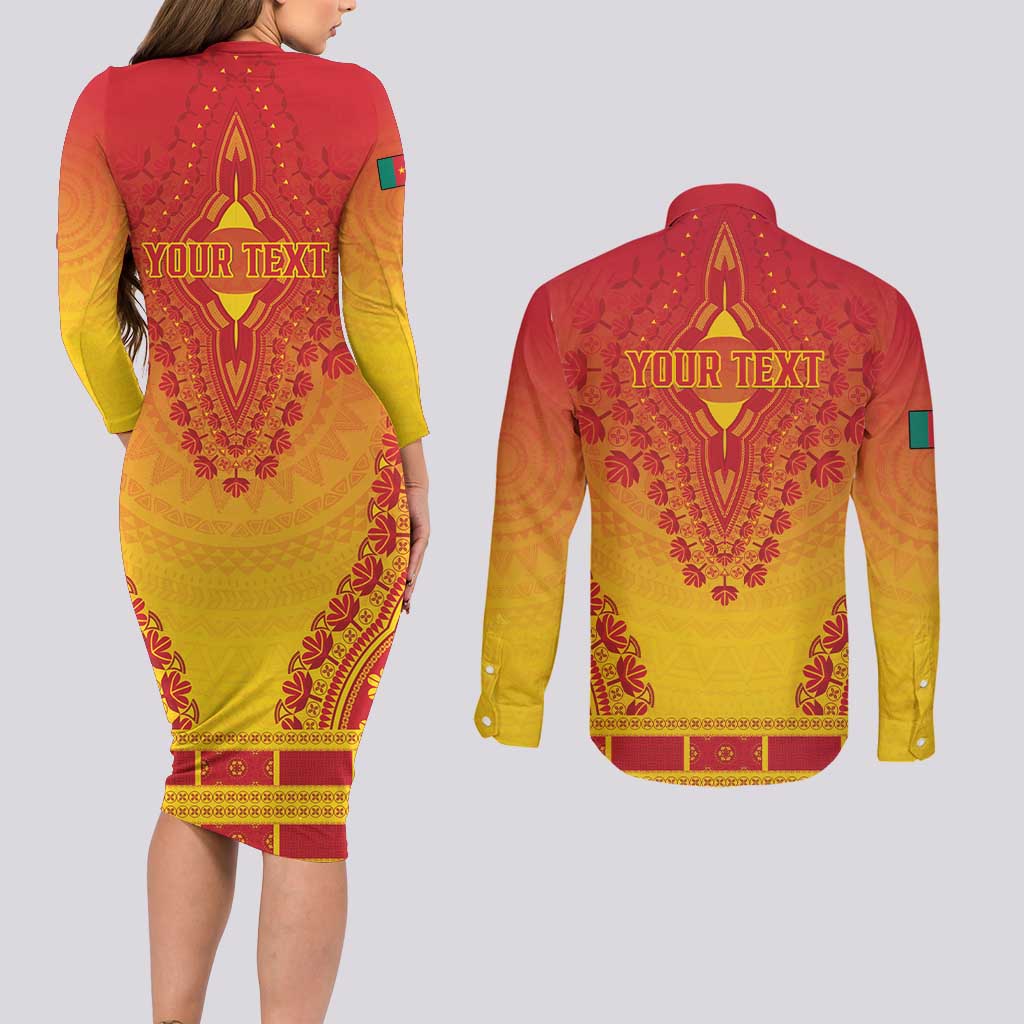 Personalized Cameroon African Dashiki Couples Matching Long Sleeve Bodycon Dress and Long Sleeve Button Shirt - Wonder Print Shop