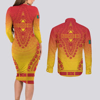 Personalized Cameroon African Dashiki Couples Matching Long Sleeve Bodycon Dress and Long Sleeve Button Shirt - Wonder Print Shop