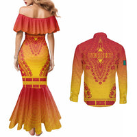 Personalized Cameroon African Dashiki Couples Matching Mermaid Dress and Long Sleeve Button Shirt - Wonder Print Shop