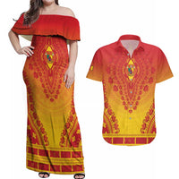 Personalized Cameroon African Dashiki Couples Matching Off Shoulder Maxi Dress and Hawaiian Shirt - Wonder Print Shop