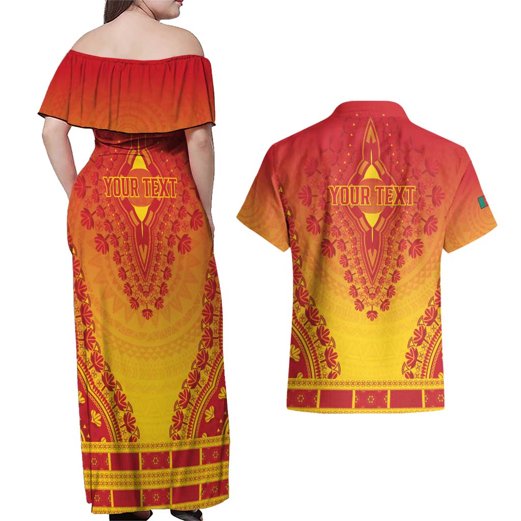Personalized Cameroon African Dashiki Couples Matching Off Shoulder Maxi Dress and Hawaiian Shirt - Wonder Print Shop